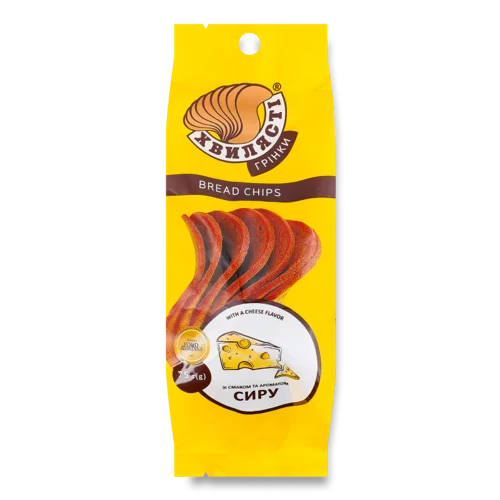 Сухарі-грінки Житньо-Пшеничні з Смаком та Ароматом Сиру, В/ґ, 75г, Хвилясті