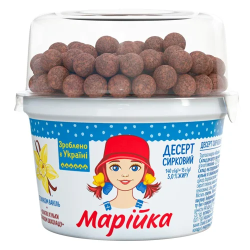 Десерт 5% сирковий + злакові кульки зі смаком шоколаду  Марійка Смачненький 140г