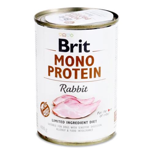 Корм Консервований Для Дорослих Собак Rabbit Mono Protein Brit, Залізна Банка, 400г