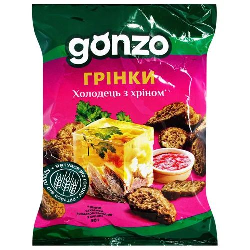 Грінки Gonzo зв смаком холодцю та хріну 90г