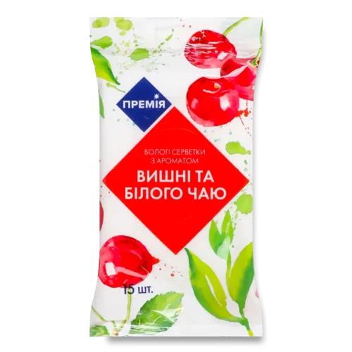 Серветки вологі «Премія»® з ароматом вишні та білого чаю