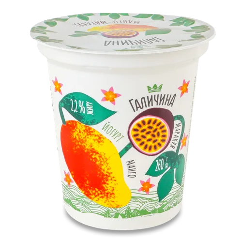 Йогурт Десертний 2.2% з Манго-Маракуя Галичина, в/с, 260г