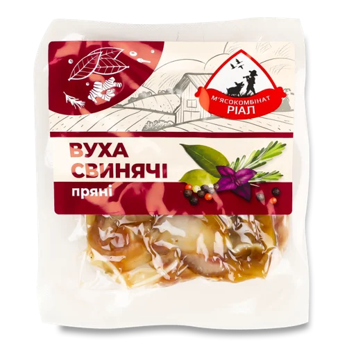 Вуха Свинячі Пряні Варено-Копчені Ріал, в/у, 100г