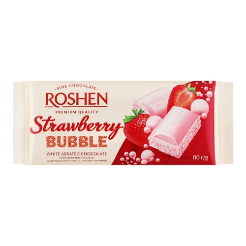 Шоколад білий пористий «Strawberry Bubbles» Roshen м/у 80г