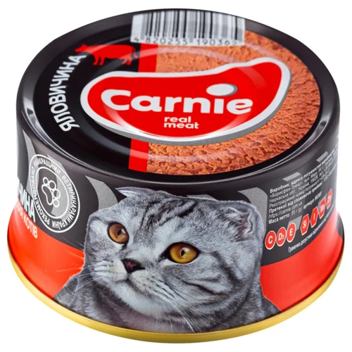 Корм вологий Carnie з яловичиною для дорослих котів 95г
