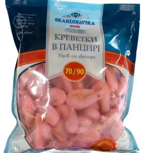 Креветки Skandinavika в панцирі варено-морожені 70/90 L 900г