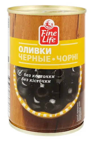 Оливки чорні без кісточки Fine Life з/б 300г