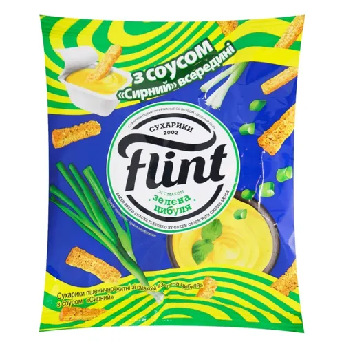 Сухарики 85г Flint пшенично-житні зі смаком Зелена цибуля з соусом Сирний м/уп