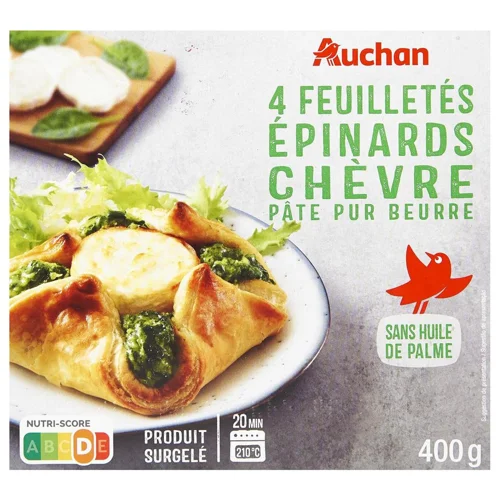 Виріб з листкового тіста Auchan з козячим сиром та шпинатом заморожений 400 г