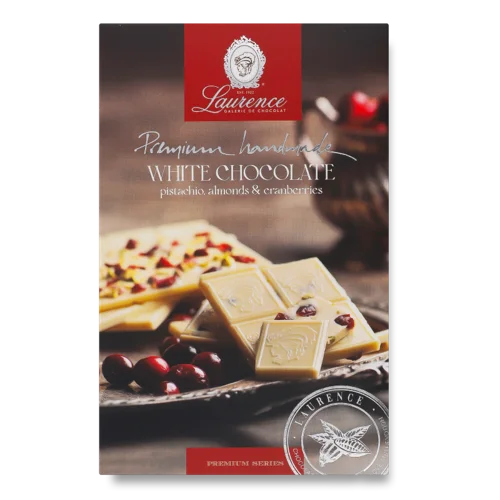 Шоколад Білий З Фісташками, Мигдалем І Журавлиною Premium Series Laurence, Картонна Упаковка 85г