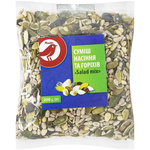Суміш Auchan Salad Mix насіння та горіхів 200г