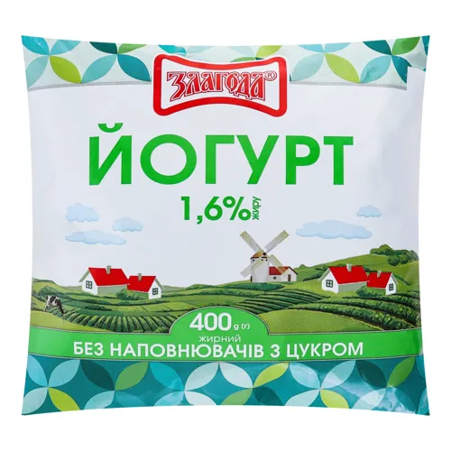 Йогурт 1.6% без наповнювачів з цукром Злагода м/у 400г
