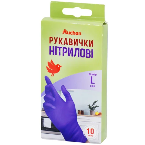 Рукавички господарські Auchan нітрилові L 10шт