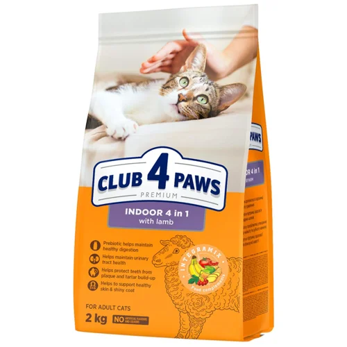 Корм сухий Club 4 Paws Premium Indoor 4in1 з ягням для домашніх котів 2кг