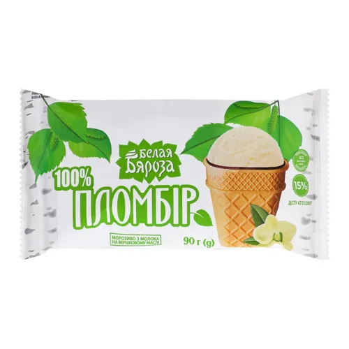 Морозиво 15% пломбір у вафельному стакані з кондитерською глазур'ю Белая Бяроза м/у 90г