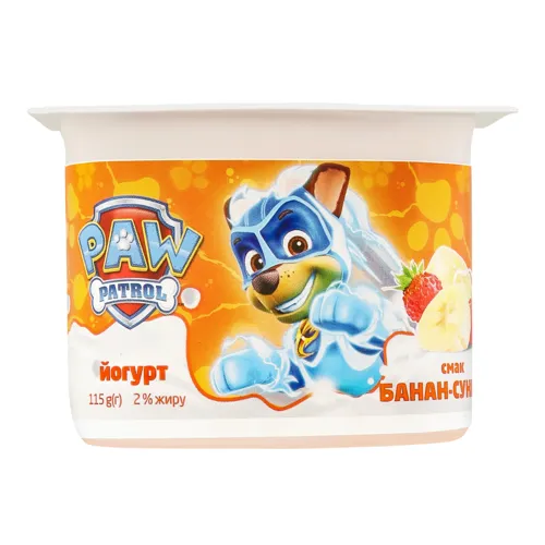 Йогурт 2% Банан-суниця Paw Patrol Danone ст 115г