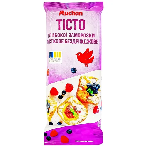 Тісто Auchan листкове бездріжджове заморожене 1кг