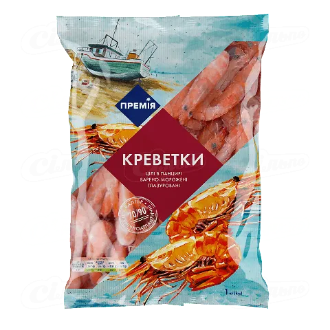 Креветки «Премія»® неочищені варено-морожені 70/90, 1кг