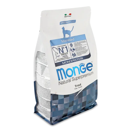 Корм сухий збалансований для стерилізованих котів з фореллю Monoprotein Natural Superpremium Monge, 1.5 кг