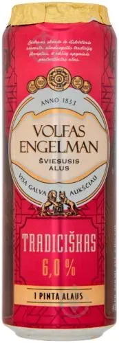 Пиво Volfas Engelman Tradiciskas світле фільтр 6%, 568мл ж/б