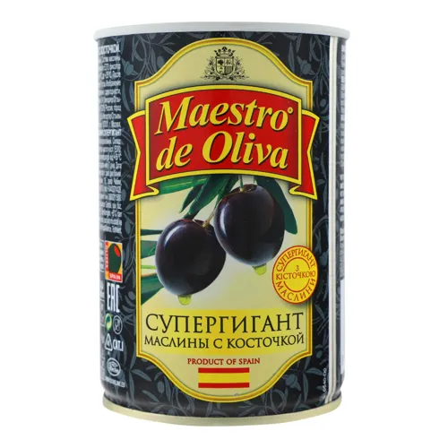 Маслини з кісточкою Супергігант Maestro de Oliva з/б 425г