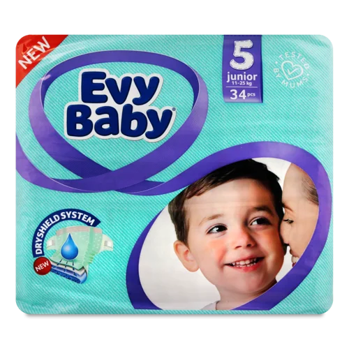 Підгузки Дитячі 11-25кг 5 Junior Evy Baby 34шт, в/ґ