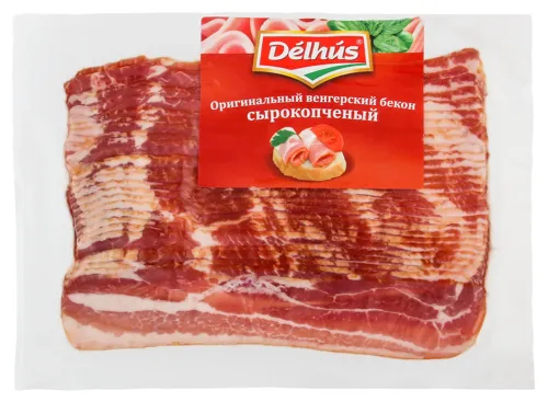 Бекон-грудинка Delhus сиров'ялена 500г Угорщина нарізка х24