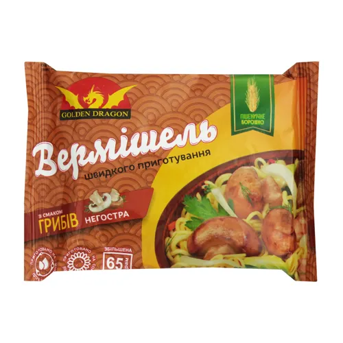 Вермішель швидкого приготування зі смаком грибів негостра Golden Dragon м/у 65г