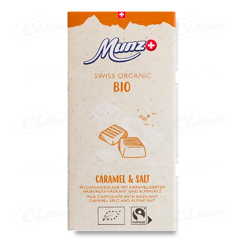 Шоколад молочний Munz з карамеллю і сіллю органічний, 100г