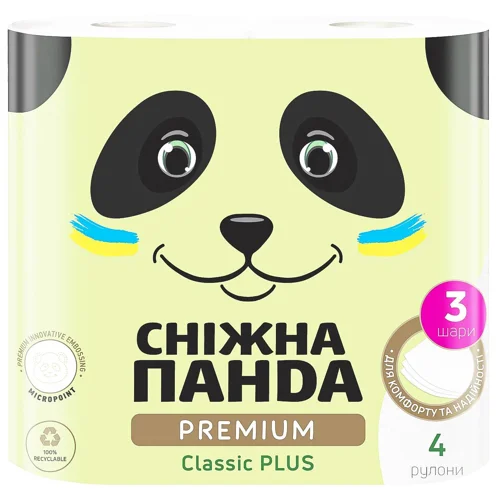 Туалетний папір Сніжна Панда Premium Classic Plus 3-шаровий 4шт