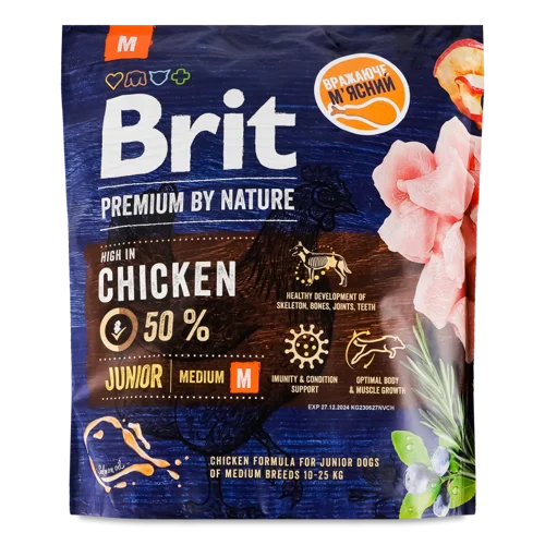 Корм для Молодих Собак Середніх Порід з Куркою Premium by Nature, д/п, 1 кг