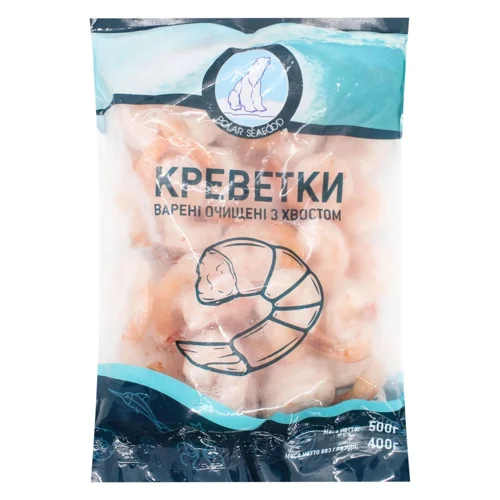 Креветки Polar Seafood чищені з хвостом варено-морожені 31/40 500г