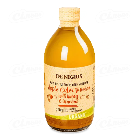 Оцет De Nigris яблучний з медом і куркумою органічний, 500мл