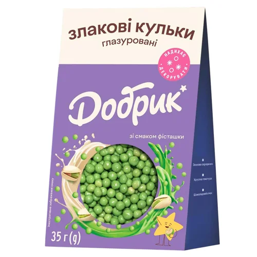 Декорації кондитерські Добрик Злакові кульки глазуровані зі смаком фісташки 35г