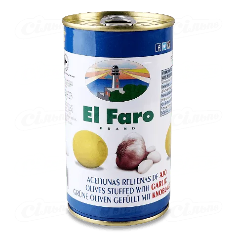 Оливки El Faro фаршировані часником, 350г