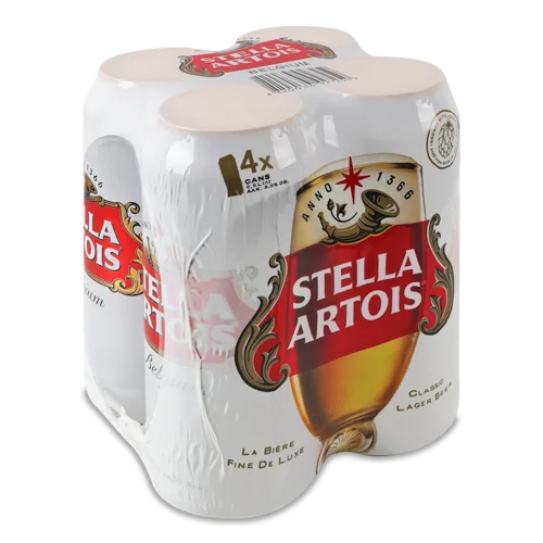 Пиво Світле Пастеризоване Stella Artois, в/ґ, з/б 4 x 0.5л, 5%