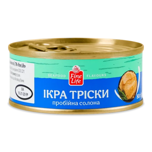 Ікра Тріски Пробійна Солона З Додаванням Олії Fine Life, З/б 80г