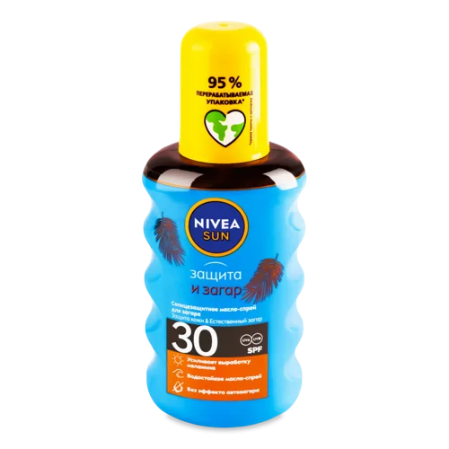 Олія-спрей Сонцезахисна Водостійка SPF30 Захист та Засмага Nivea Sun, 200мл