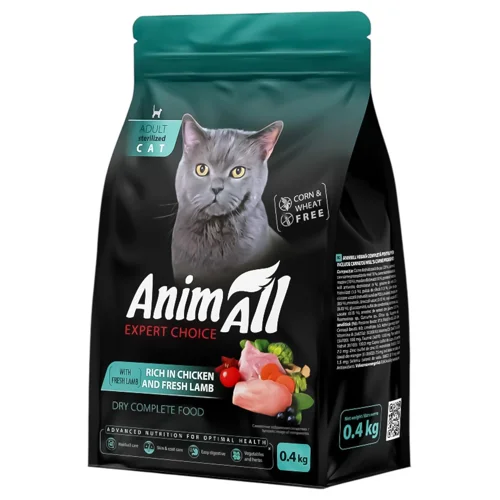 Корм сухий AnimAll з ягням та куркою для стерилізованих кішок 400г