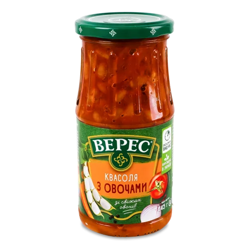 Квасоля з овочами стерилізована Верес скляна банка 445г