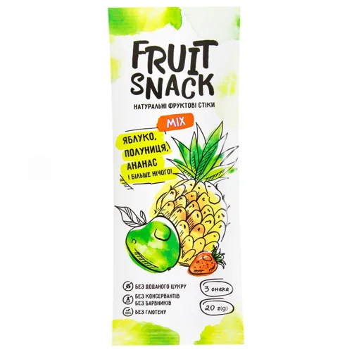 Снеки фруктовi Fruit Snack Mix Яблуко-Полуниця-Ананас без цукру 20г