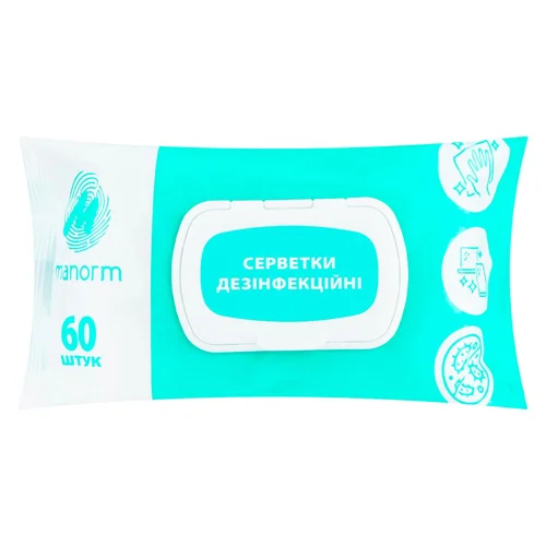 Серветки вологі Manorm дезінфекційні 60шт