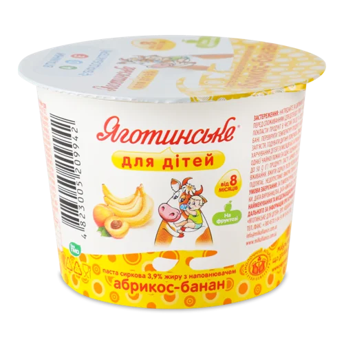 Паста Сиркова Для Дітей Від 8 Міс Абрикос-Банан 3.9% Яготинське Для Дітей, ст 100г