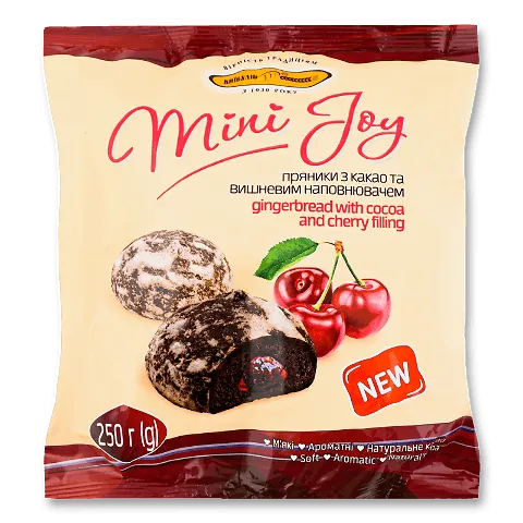 Пряники Київхліб Mini Joy з какао та вишневим наповненням, 250г