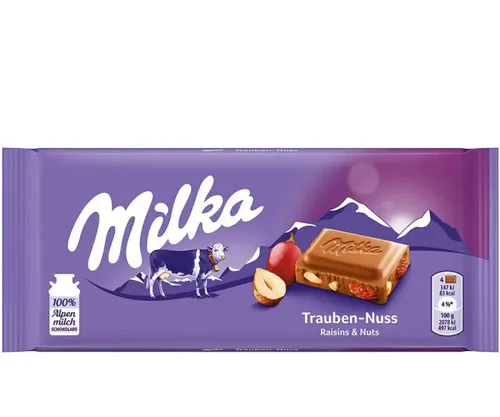 Шоколад «Милка» 100г. з родзинками та лісовими горіхами