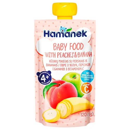Пюре Hamanek яблуко з персиком та бананом 120г