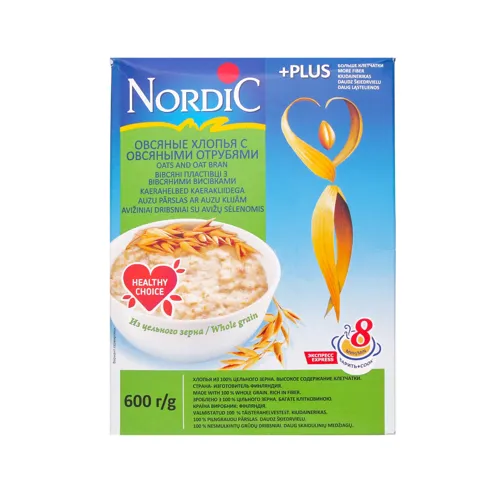 Пластівці вівсяні з вівсяними висівками Nordic 600г