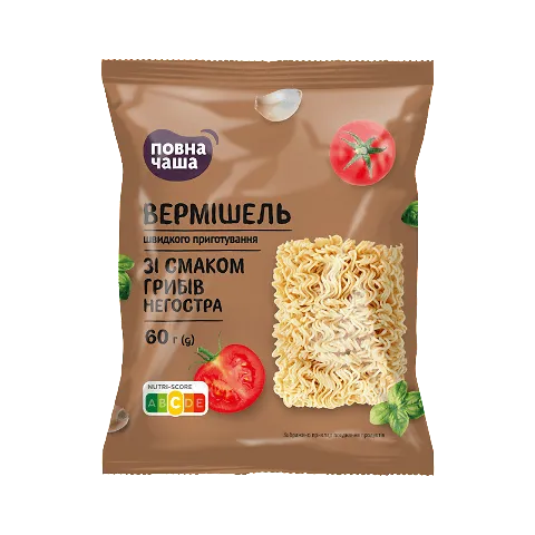 Вермішель швидкого приготування «Повна Чаша» зі смаком грибів негостра, 60г