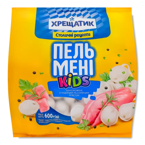 Пельмені Індичі та Курячі В/ґ Kids Хрещатик, 600г