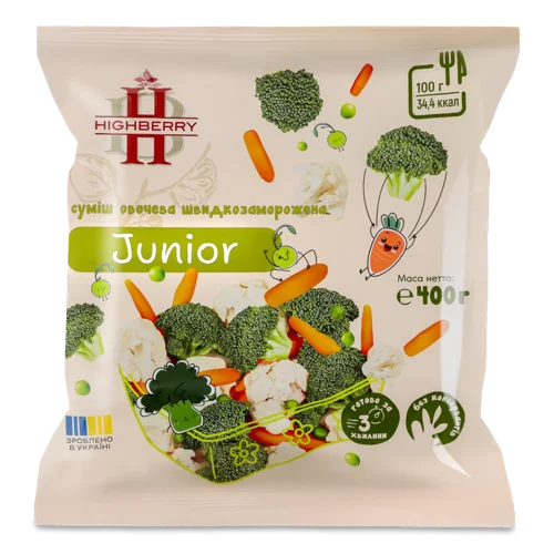 Овочева Суміш Швидкозаморожена Junior Highberry, м/у 400г